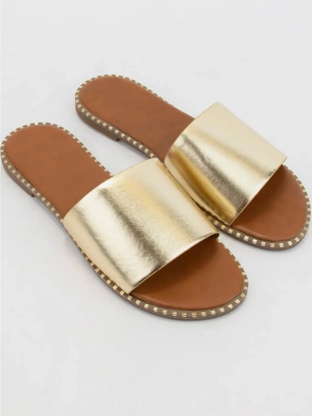 Gold Slide Sandals for Women - Elegant Metallic Slip-On
